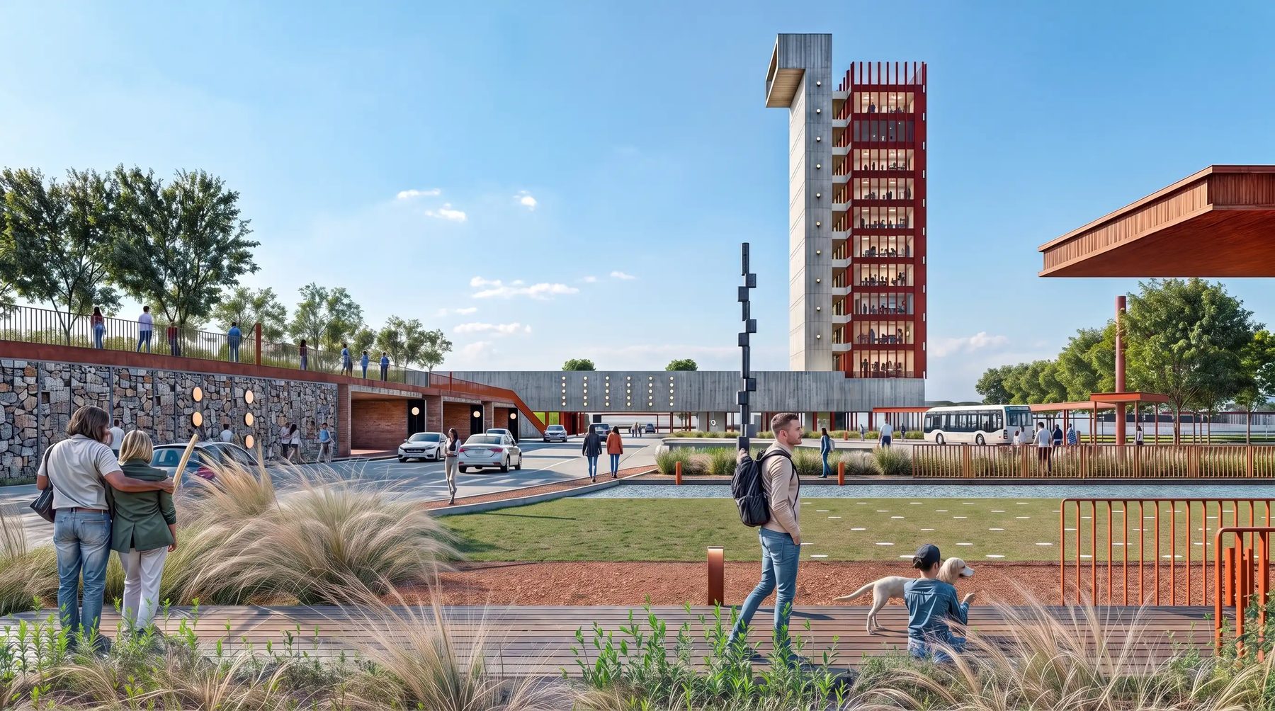 3D-Außenvisualisierung Campus, Turm und Vorplatz