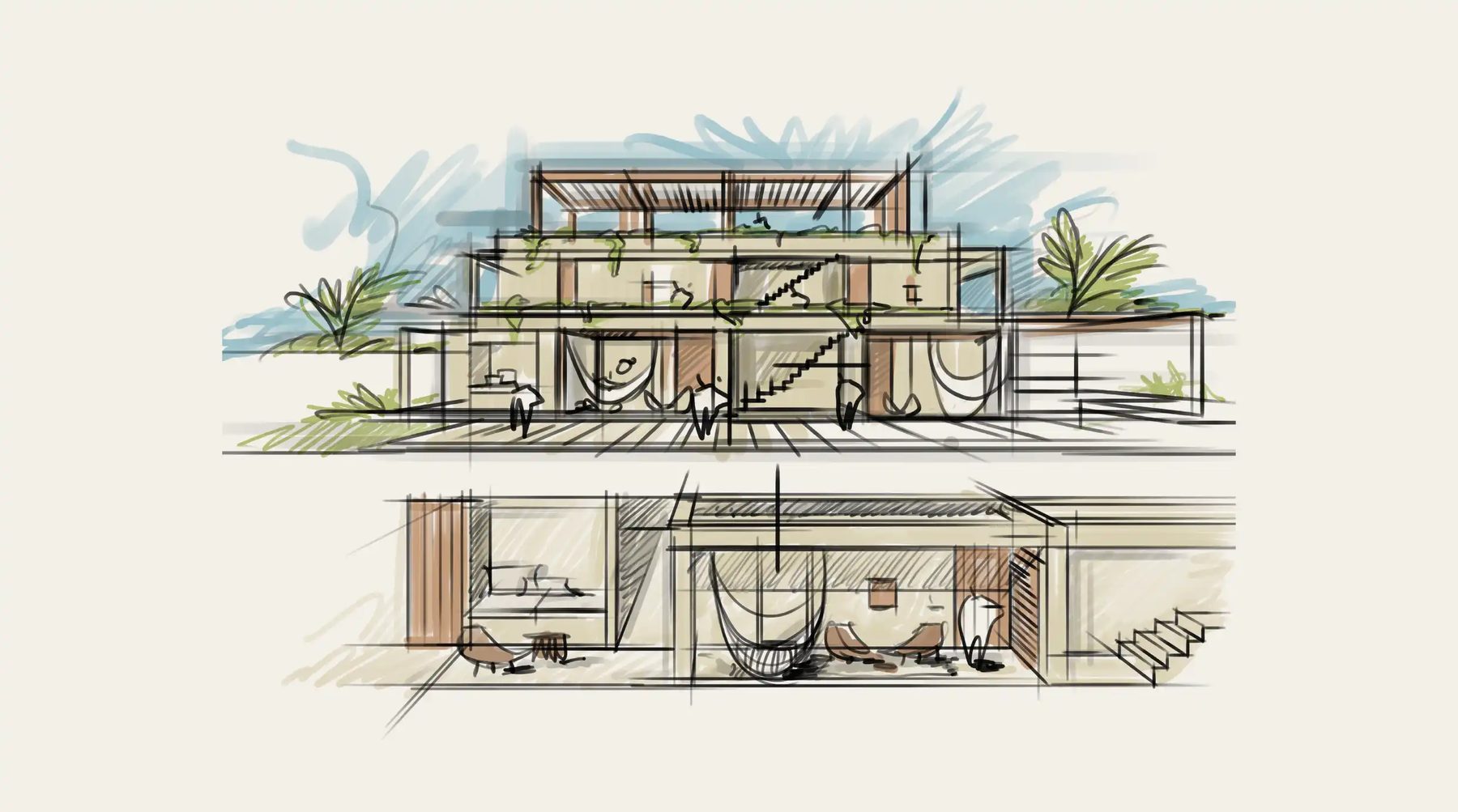 3D-Visualisierung Sisal, Entwurfsskizzen Architektur